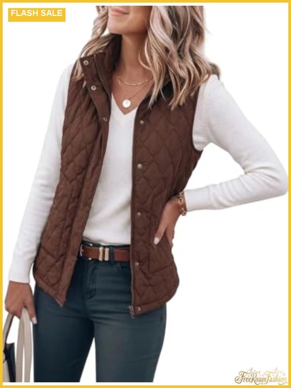 Women's Quilted Puffer Vest Sleeveless Zip Snap Fall Winter Outerwear